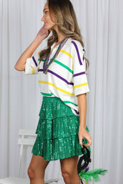 ELKS- Multi Stripe Short-Sleeve Collared V-Neck