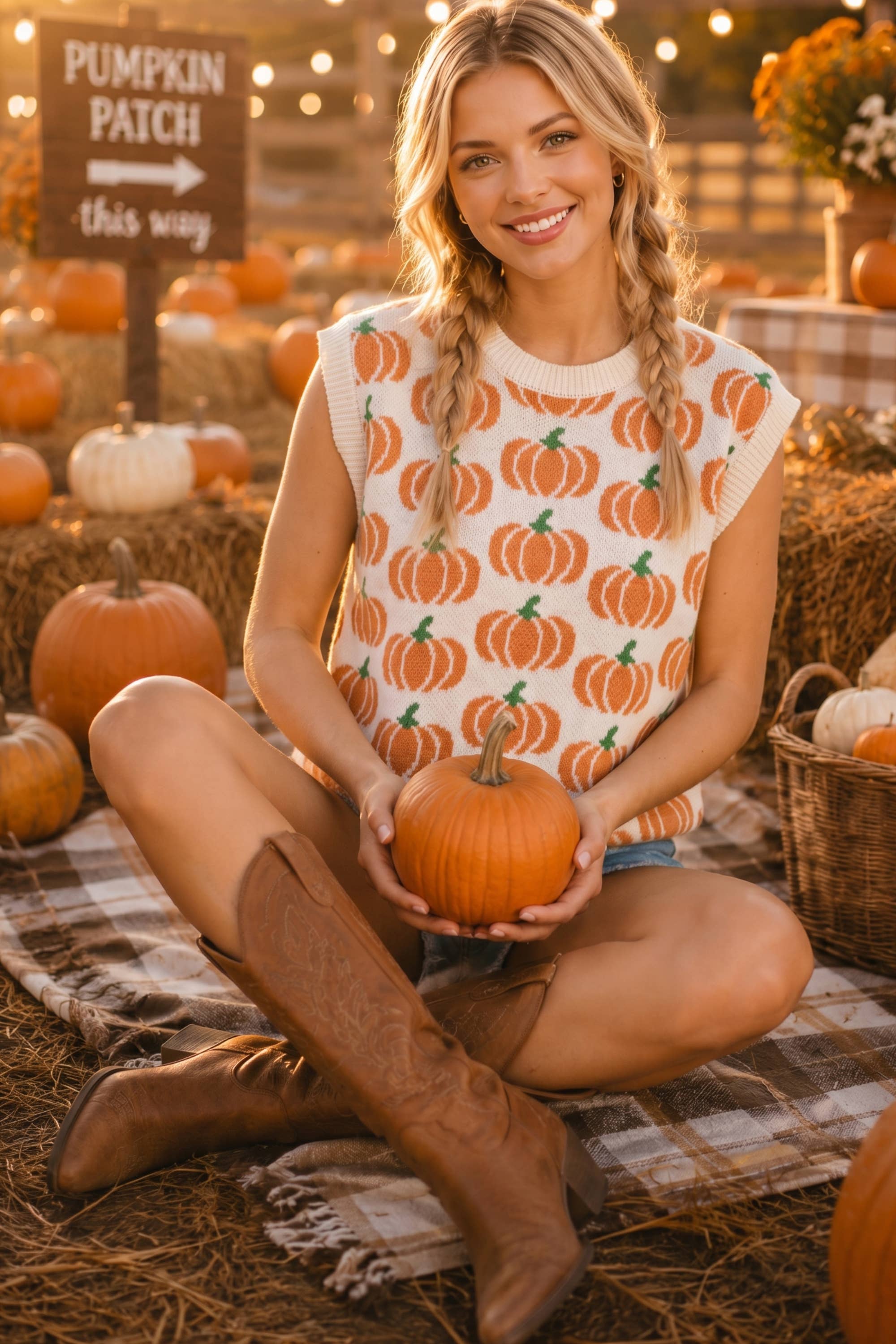 All Over Pumpkin Knit Vest – Thanksgiving Fall Layering Top