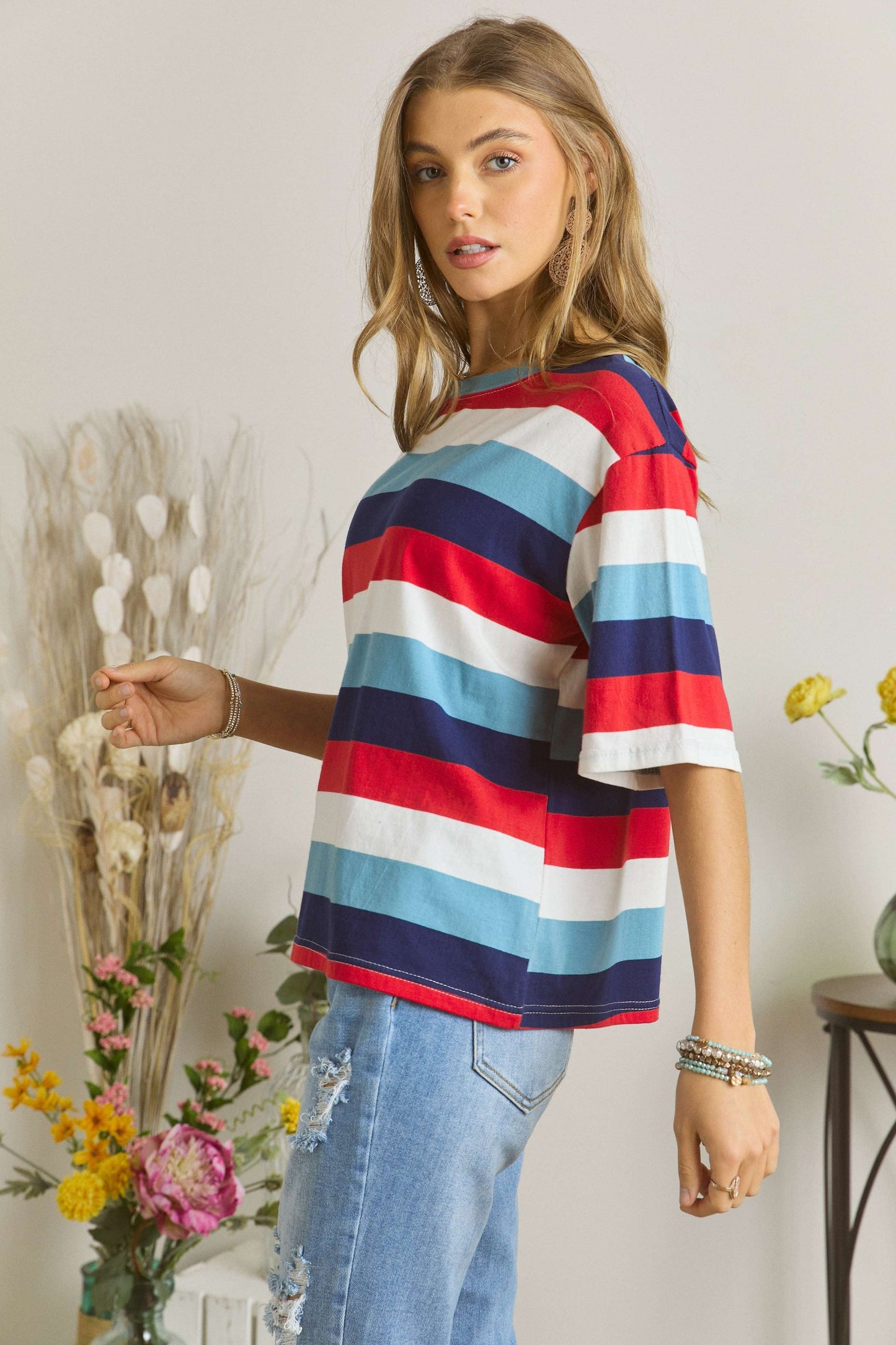 Red, White & Blue Striped Top