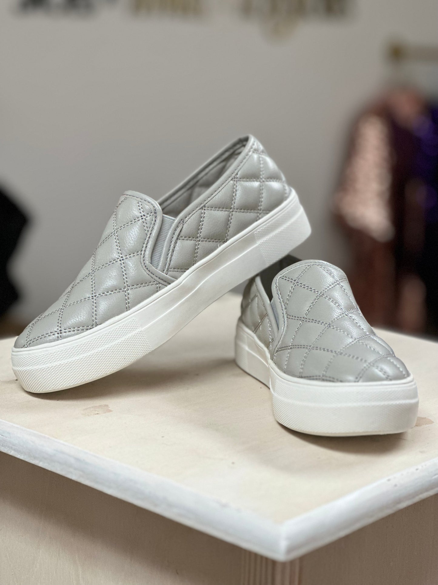 Pouch Quilted Slip Ons - Grey