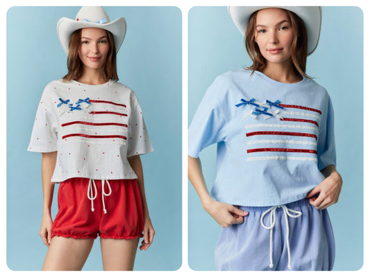 American Flag Bitsy Bow Top