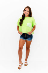 Faeve Lime Green Washed SPARKLE Pocket Top