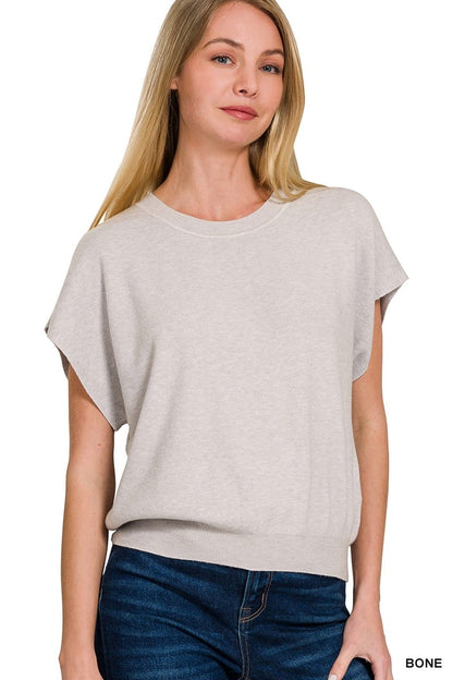 Round Neck Short Dolman Sleeve Top