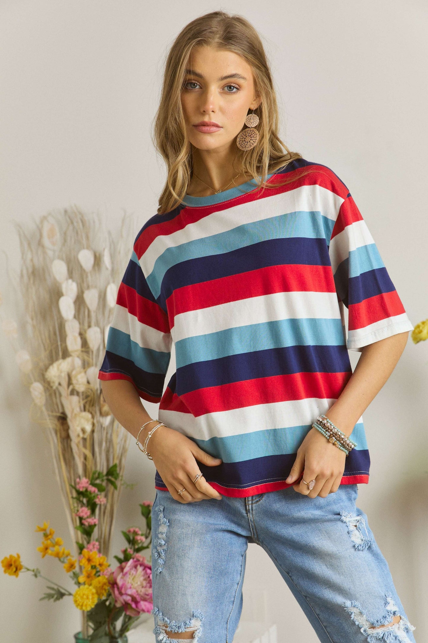 Red, White & Blue Striped Top