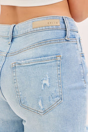 Boyfriend Frayed Hem Light Wash Denim Shorts