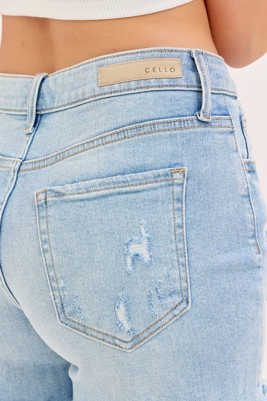 Boyfriend Frayed Hem Light Wash Denim Shorts