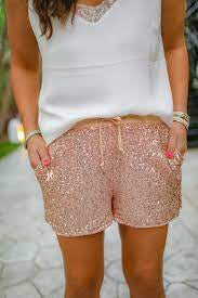 VIP Status Sequin Drawstring Shorts - Rose Gold