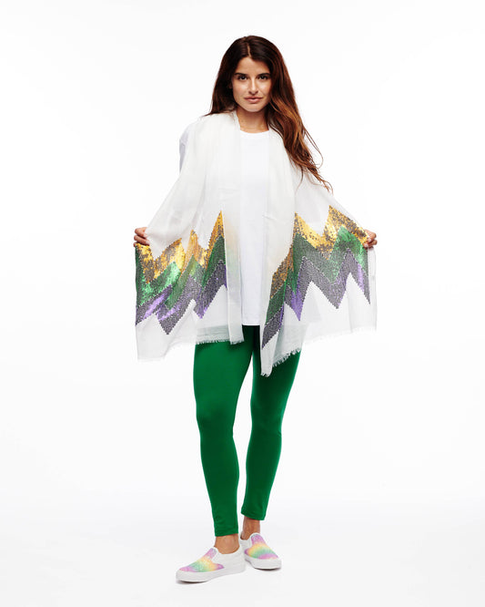 Mardi Gras Chevron Sequin Scarf- WHITE