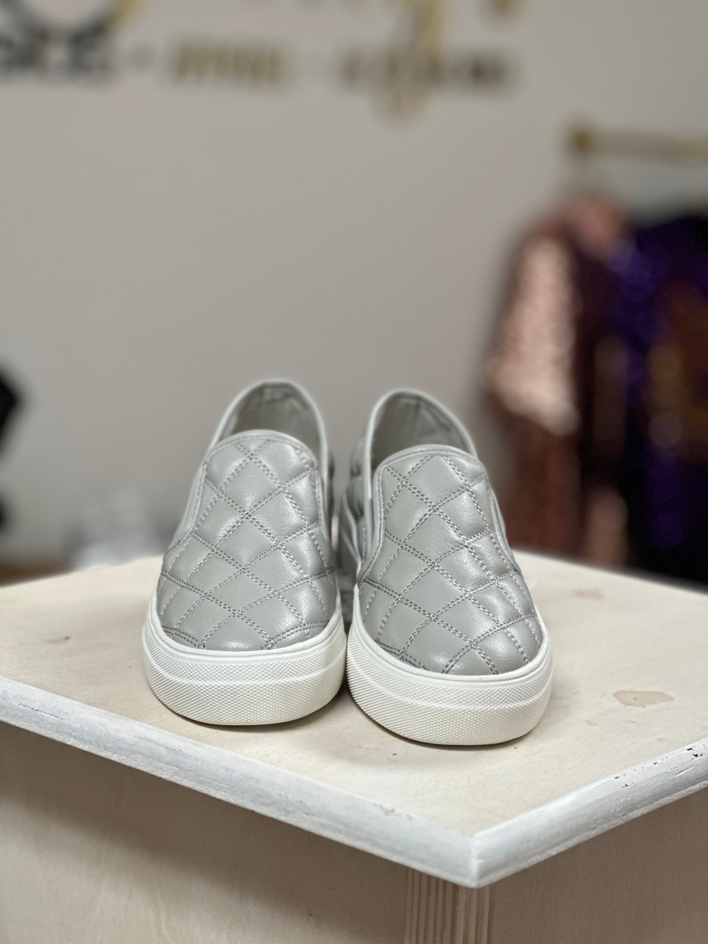 Pouch Quilted Slip Ons - Grey