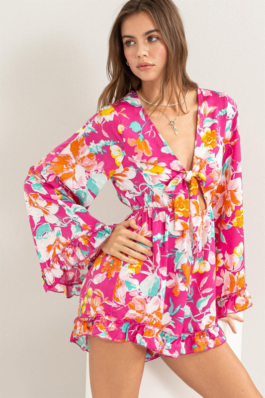 Fresh Start Floral Romper - Magenta