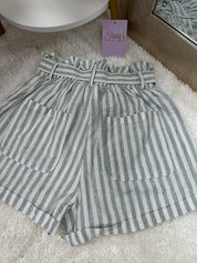 Striped Cotton Elastic Shorts - Green