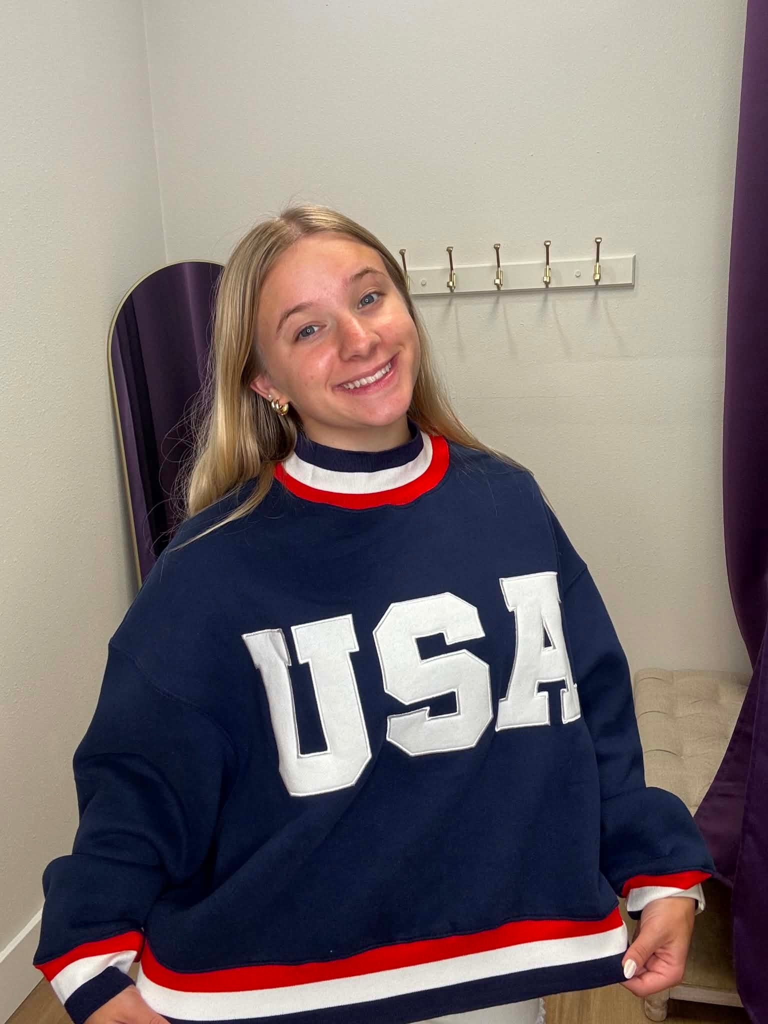 USA Letter Print Contrast Trim Sweatshirt