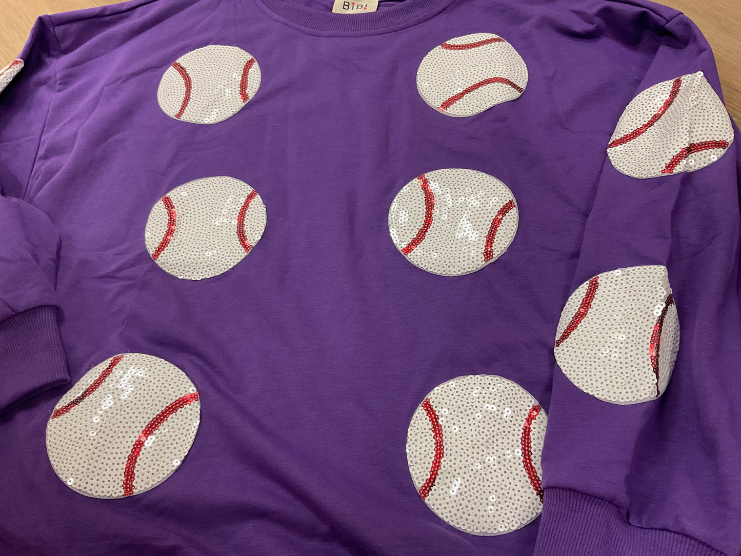 Sequin Baseball Patch French Terry Pullover - PURPLE