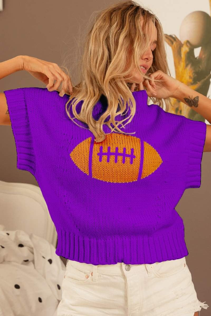 Football Pattern Ribbed Sweater