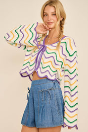 IRIS- Mardi Gras Wave Stripe Tie Cardigan – Festive Knit