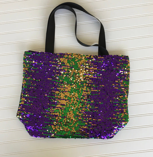 Shoe me the BEADS- Sequin Mardi Gras shopping/ tote bag/bead bag