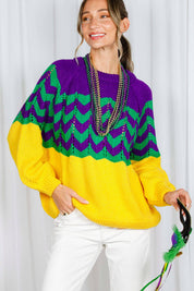 Holiday- Fair Isle Accent Mardi Gras Knitted Sweater