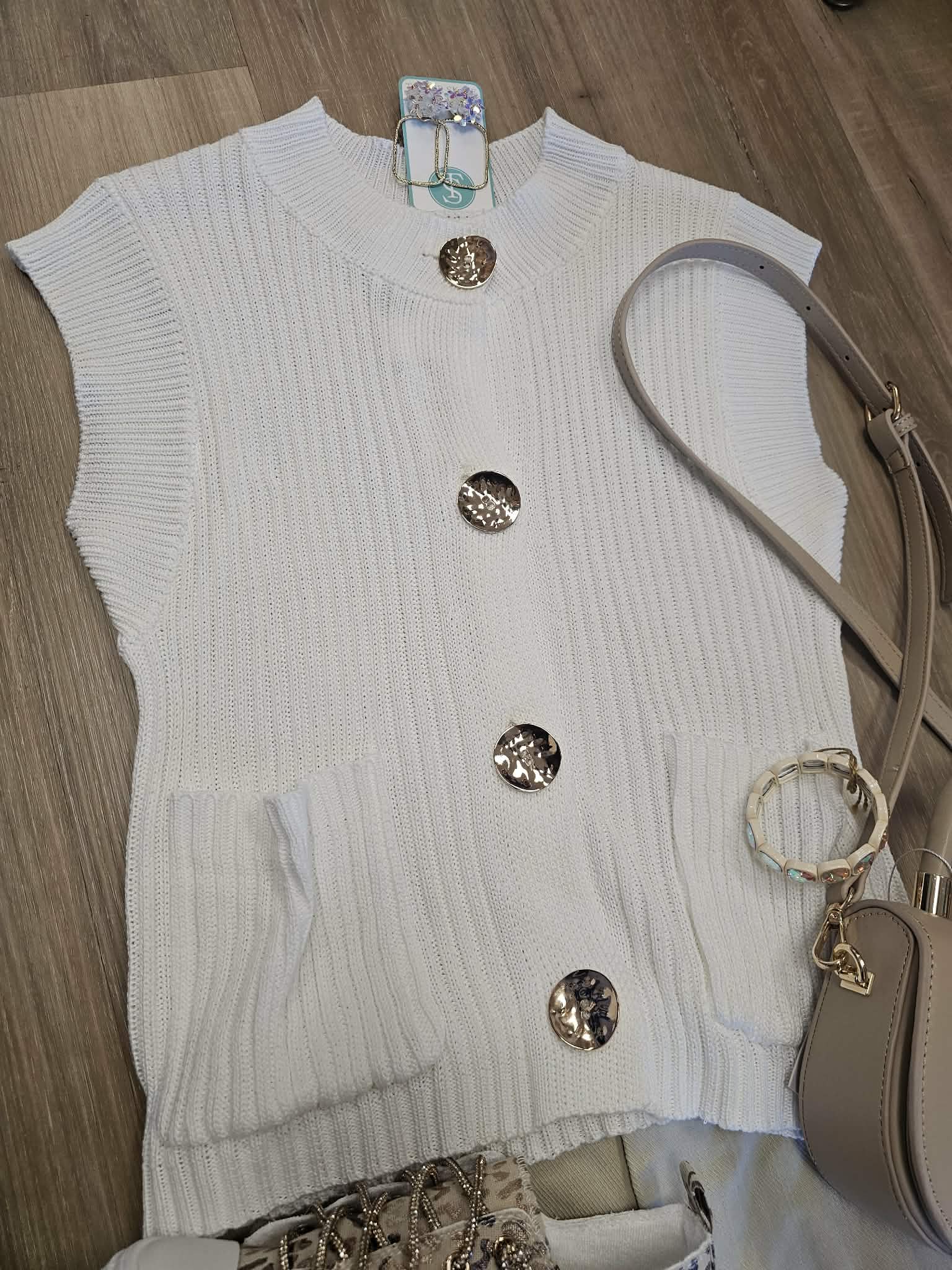 Aura- Button Detail Knit Vest Top