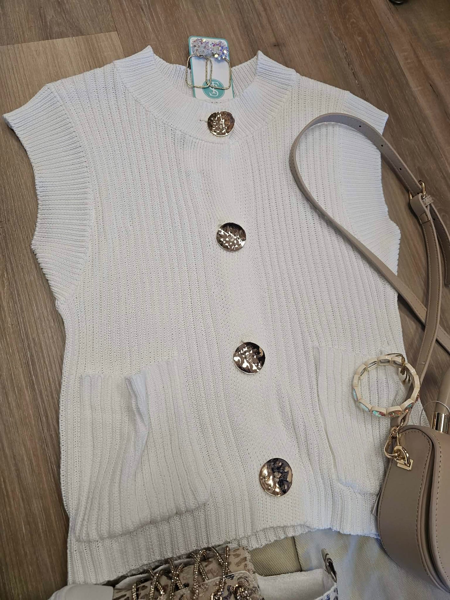 Aura- Button Detail Knit Vest Top