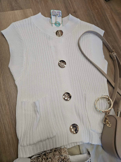 Aura- Button Detail Knit Vest Top
