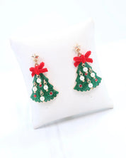 Christmas Tree Earring with Bow and Pearls