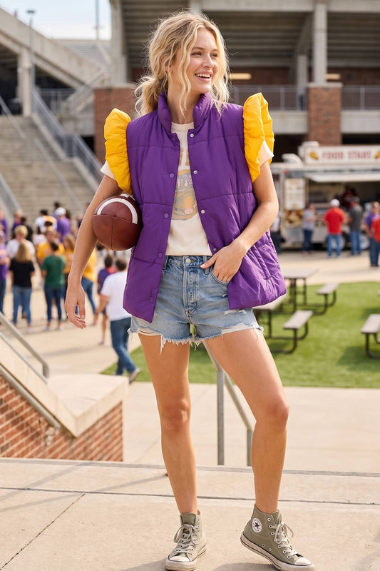 PUFF SNAP BUTTON COLORBLOCK HIGH NECK VEST