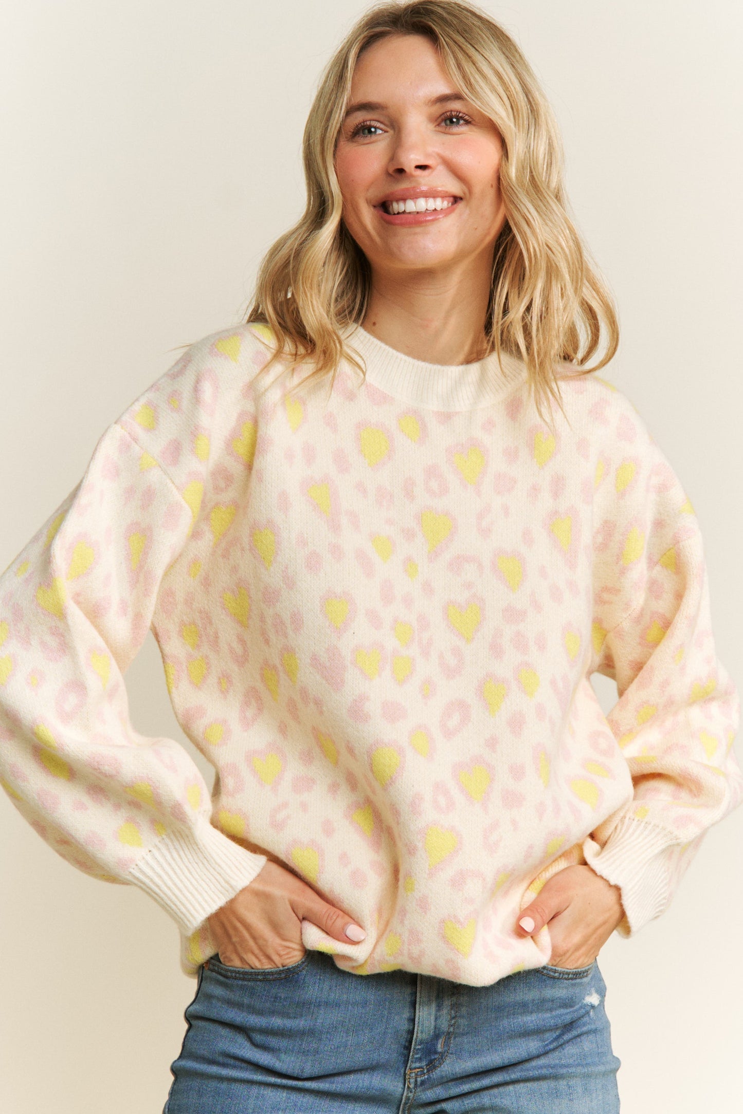 Leopard Hearts Long Sleeve Sweater
