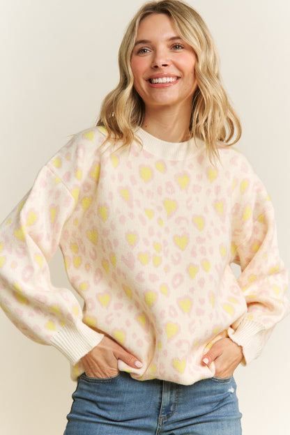 Leopard Hearts Long Sleeve Sweater
