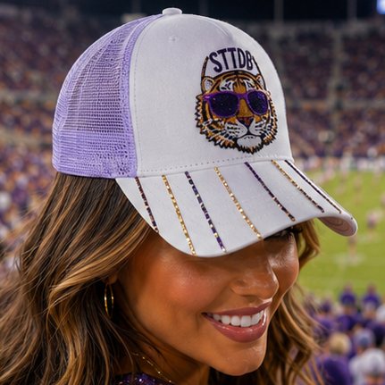 Tigers Louisiana STTDB Purple and Gold Sequin Trucker Hat