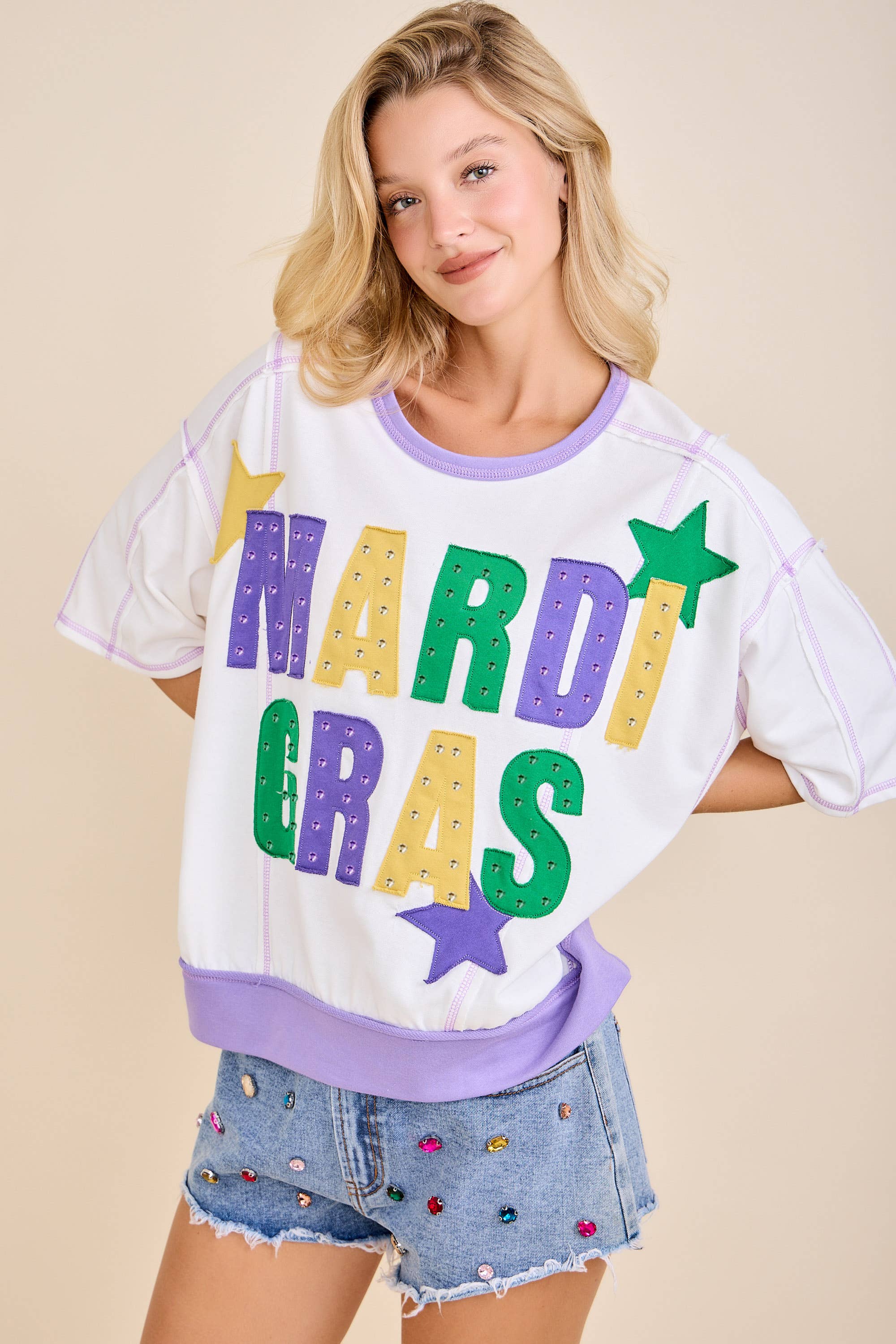 In the words- Mardi Gras Color Block Rhinestone Sweatshirt