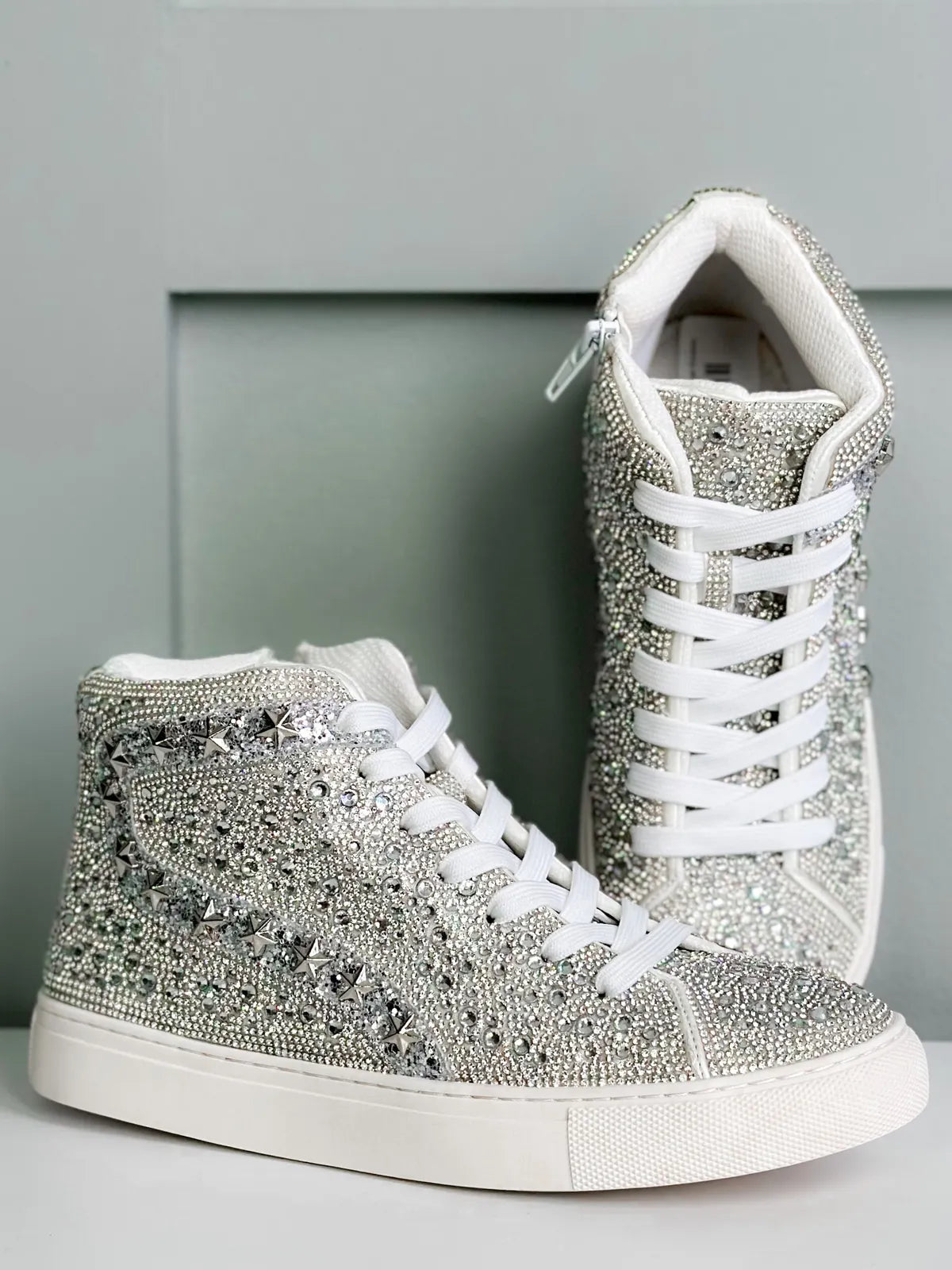 Flashy High Top Sneaker - CLEAR RHINESTONE