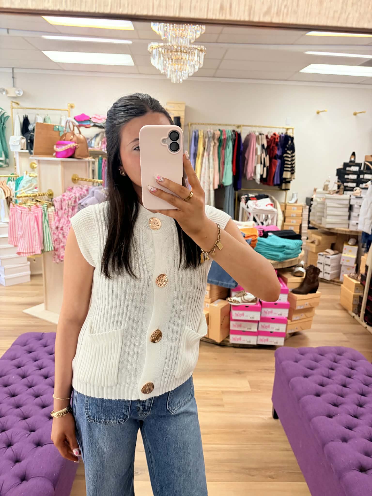 Aura- Button Detail Knit Vest Top