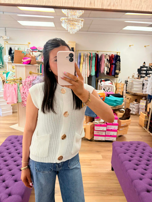 Aura- Button Detail Knit Vest Top