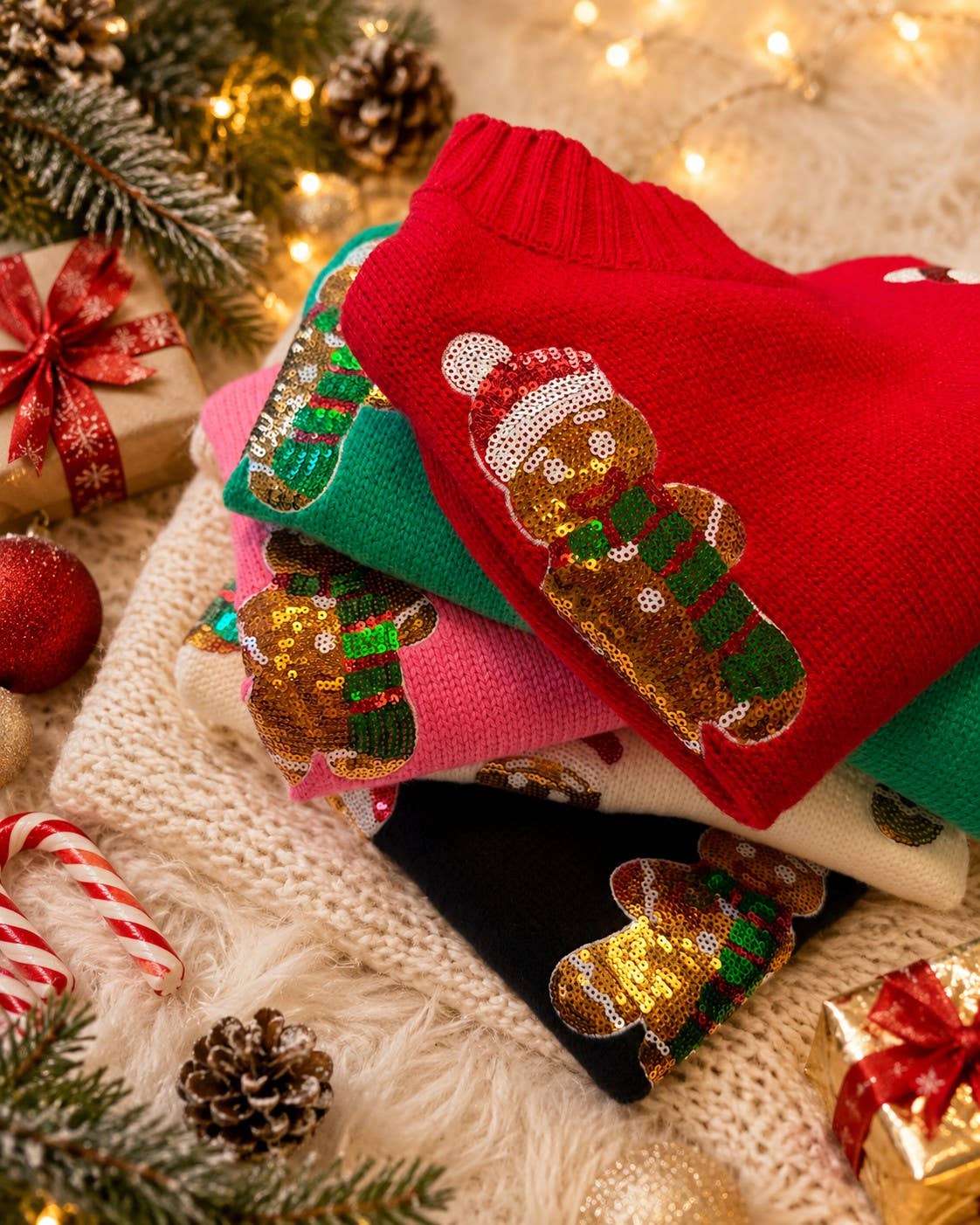 Charming Gingerbread Sequined Accent Sweater Vest