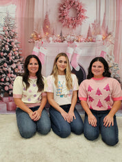 Glitter Trees on Puff Sleeve Knit Top