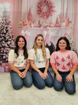 Glitter Trees on Puff Sleeve Knit Top