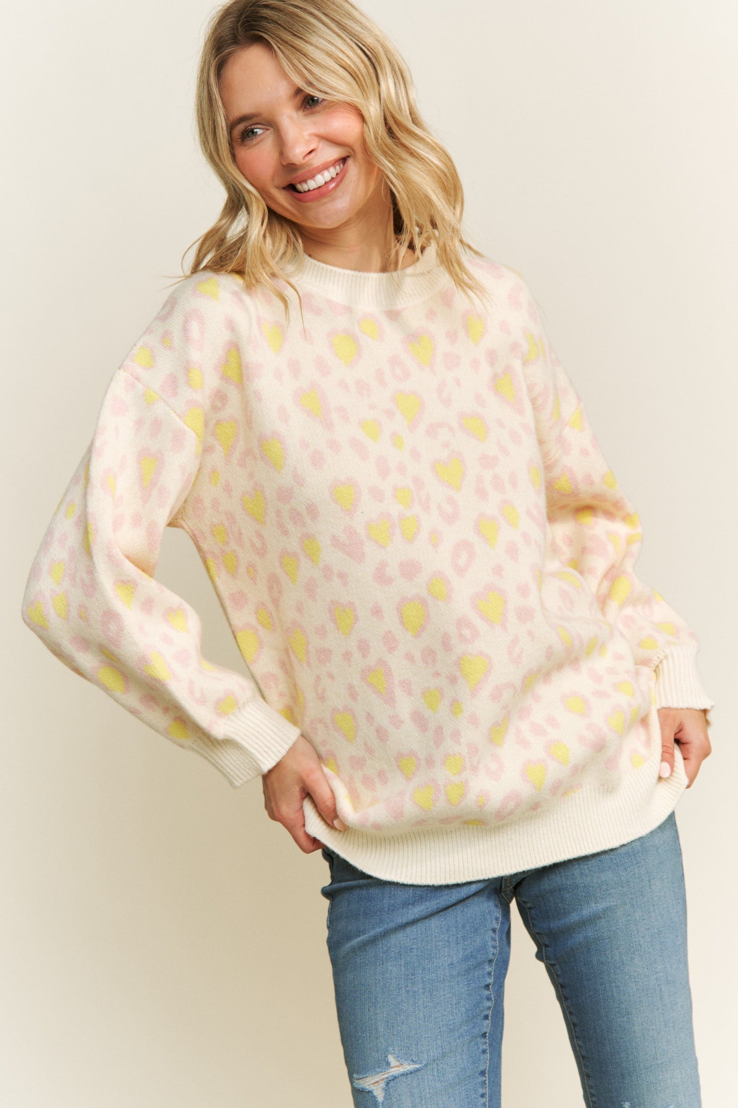 Leopard Hearts Long Sleeve Sweater