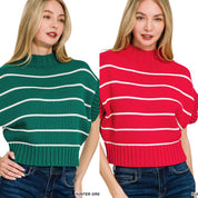 Striped Cropped Mock Neck Sweater