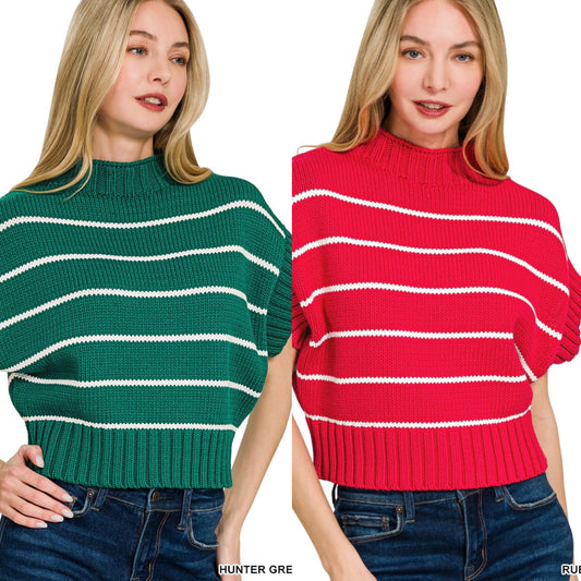 Striped Cropped Mock Neck Sweater