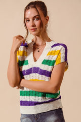 Mardi Gras Stripe Open Knit Lightweight Top