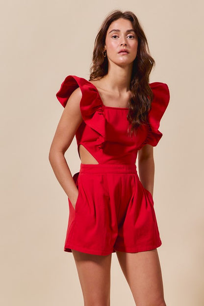 Game Day Cut Out Waist Color Denim Romper