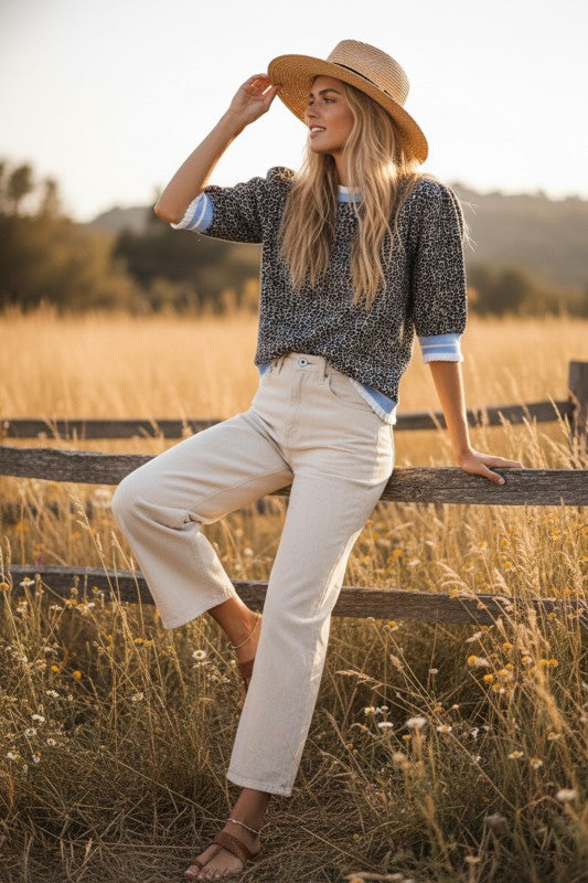 Sienna Ribbed Leopard Print Knit Top