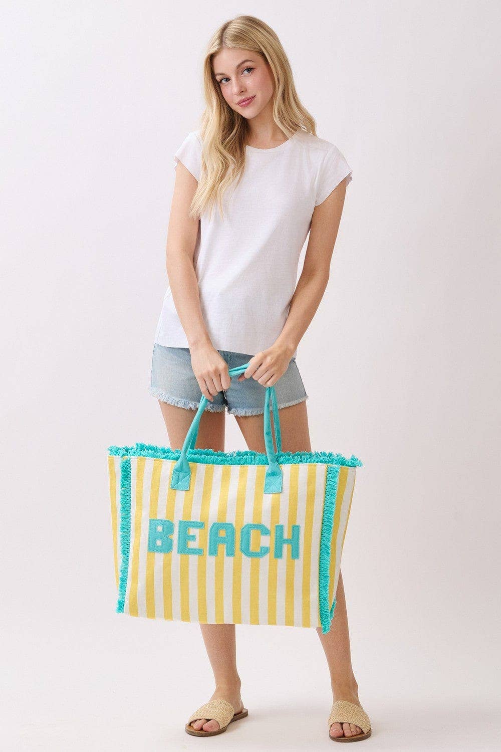Striped Terry Cloth Beach Tote Bag