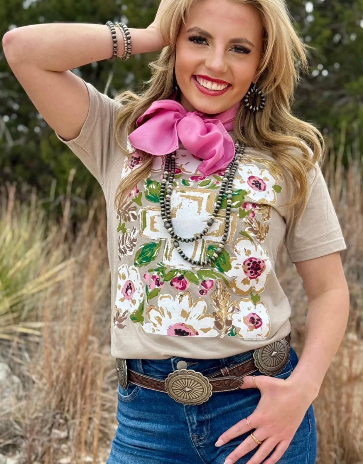 Callie Ann Gold Floral Cross Tee