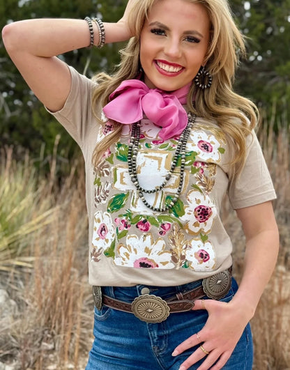 Callie Ann Gold Floral Cross Tee