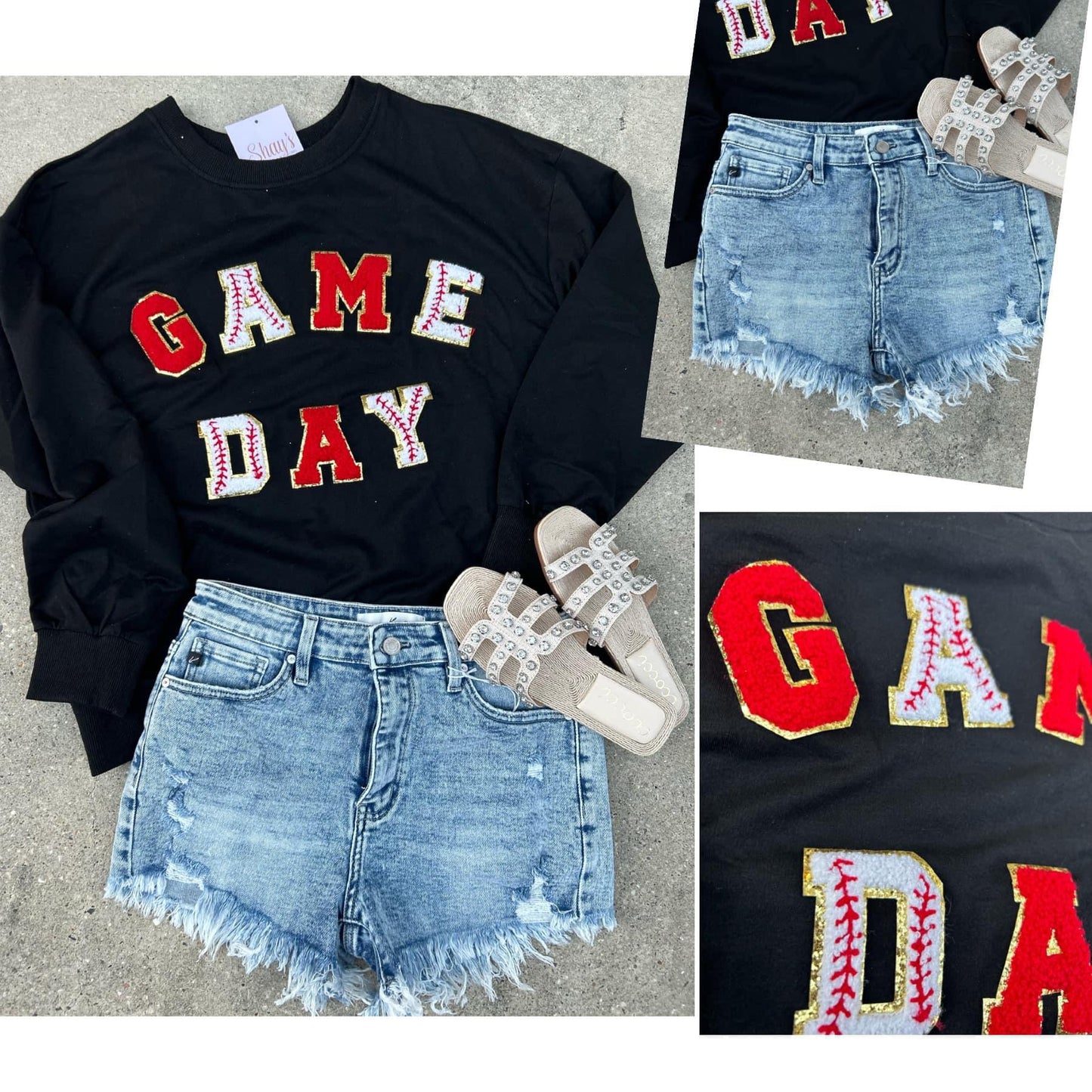 Baseball Chenille Gameday Patches Pullover - BLACK