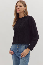 Quilted in Luxury- Long Sleeve Cable Knit Top