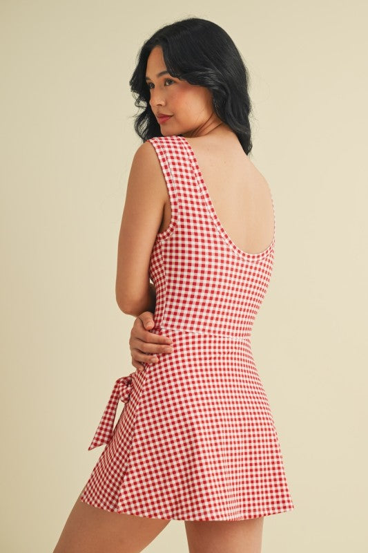 KIMBERLY- Tie Waist Romper Skort With Built in Shorts