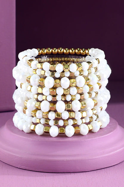 9 Piece Colorful Beaded Stretchy Bracelet Stack