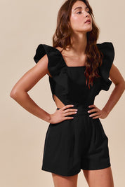 Game Day Cut Out Waist Color Denim Romper